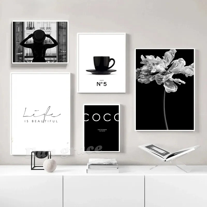 Fashion Girl Black White Photo Posters Print Vintage Street Photography Art Painting Retro Car Modern Pictures Home Room Decor