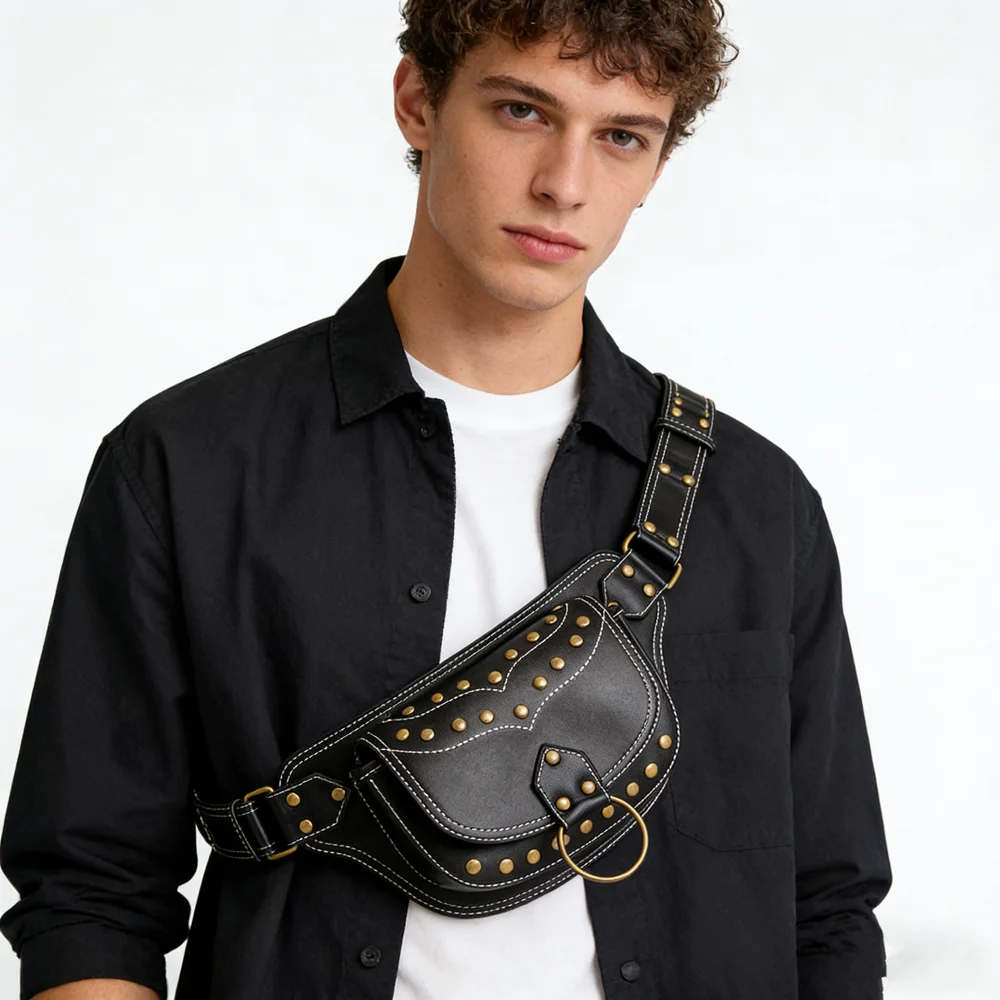 

Модная поясная сумка для активного отдыха, женская сумка в стиле панк, сумка-мессенджер, нагрудная сумка, готическая сумка на бедро, кошелек