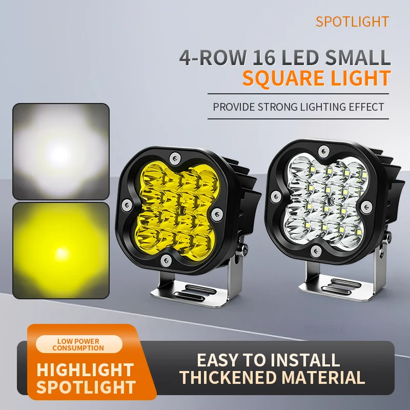 Universal LED Headlights & Fog Lights, LED Work Light Bar, 12V Searchlight, White & Yellow Light, 4x4 Off‑Road Accessories