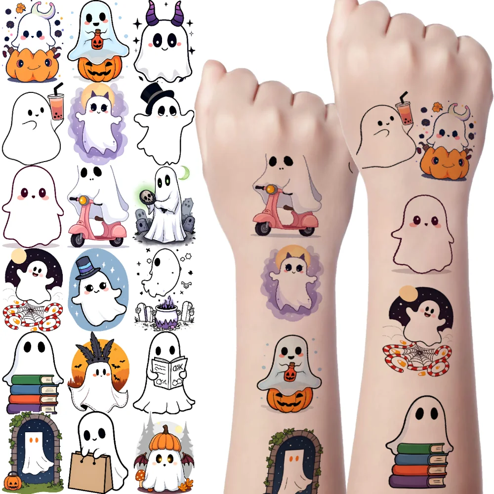 

63pcs Temporary Tattoo Ghost Stickers Temporary Tattoo Stickers Halloween Stickers Cartoon For Shoulders Cheeks