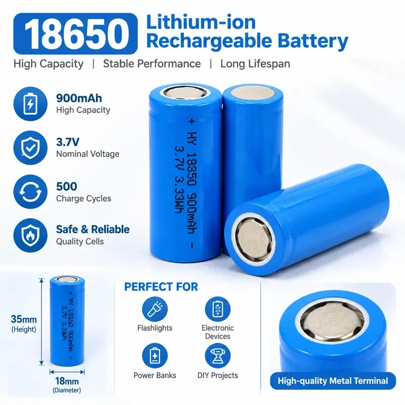 100PCS 18350 3.7V Rechargeable Cylindrical Li-ion Cell with Protection Plate for Flashlights and Electronic Devices