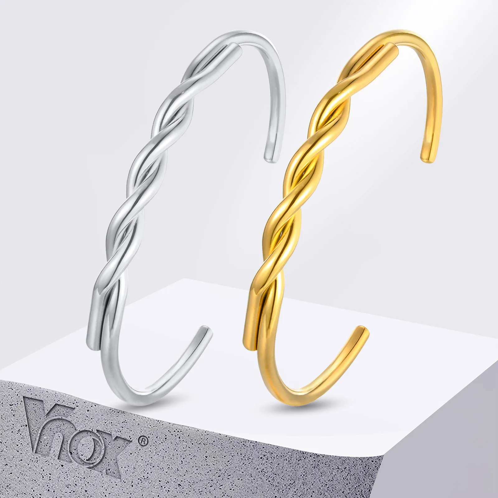 Vnox Stainless Steel Cuff Bangles For Women Girls,Wire Wrap Twist Gold Plated,Classic Charm Jewelry Daily Wear