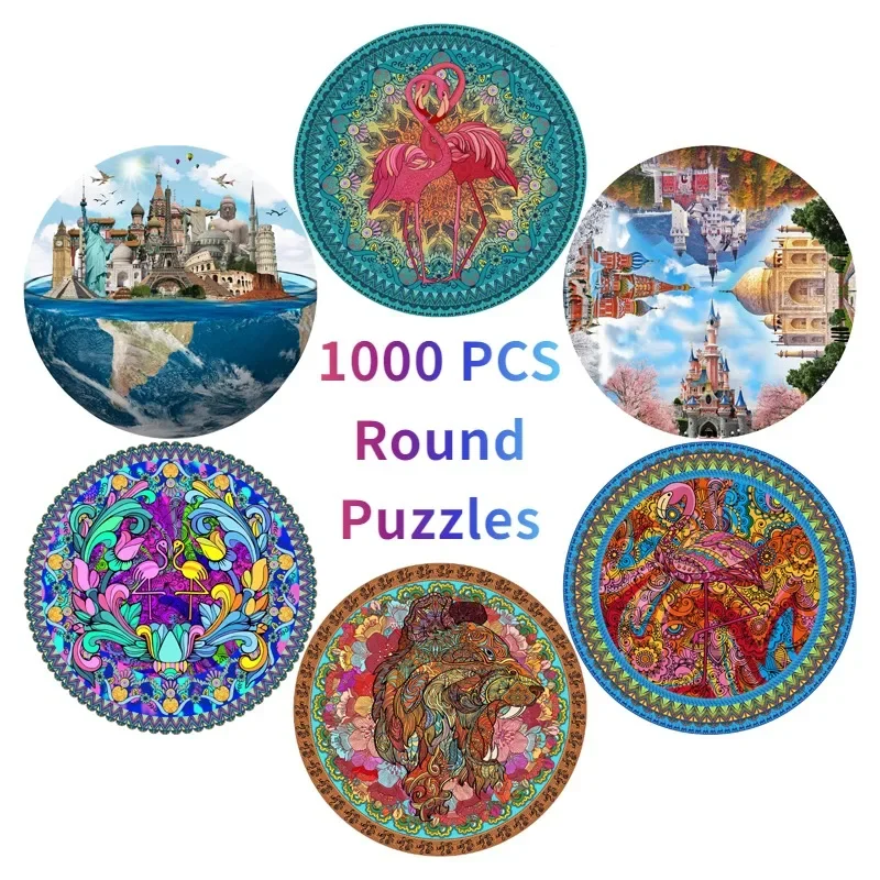 

69*69cm 1000PCS Round Shaped Paper Jigsaw Puzzle Animals Constructions Adult Stress Relief Adult Entertainment Christmas