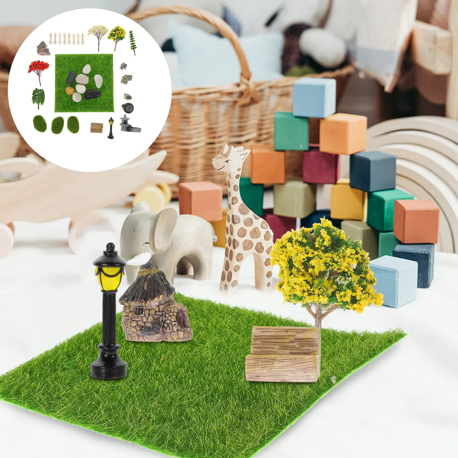 

1Set Mini Courtyard Decor Set Plastic Mini Lawn Fences Street Lamps Landscape Decor for Dollhouse DIY Micro Scenery Tabletop