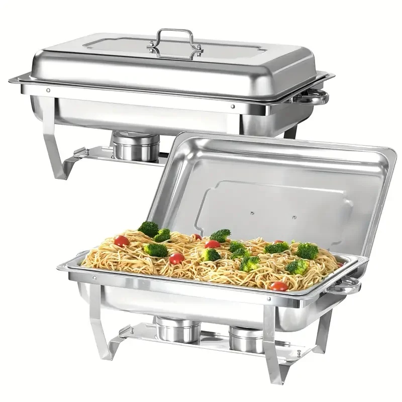 2-Pack 9QT Full-Size Stainless Steel Chafing Dish Buffet Set - Easy-to-Clean Food Warmer Server for Parties, Buffets, Wedding