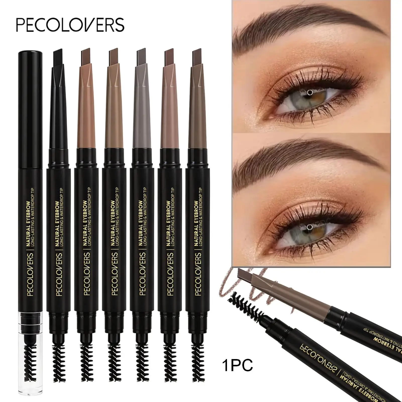 1PC Smooth Dual-Ended Eyebrow Pencil/Triangular Tip with a Brush/Waterproof/Sweatproof/Smudge-proof/Long-lasting/Natural Color