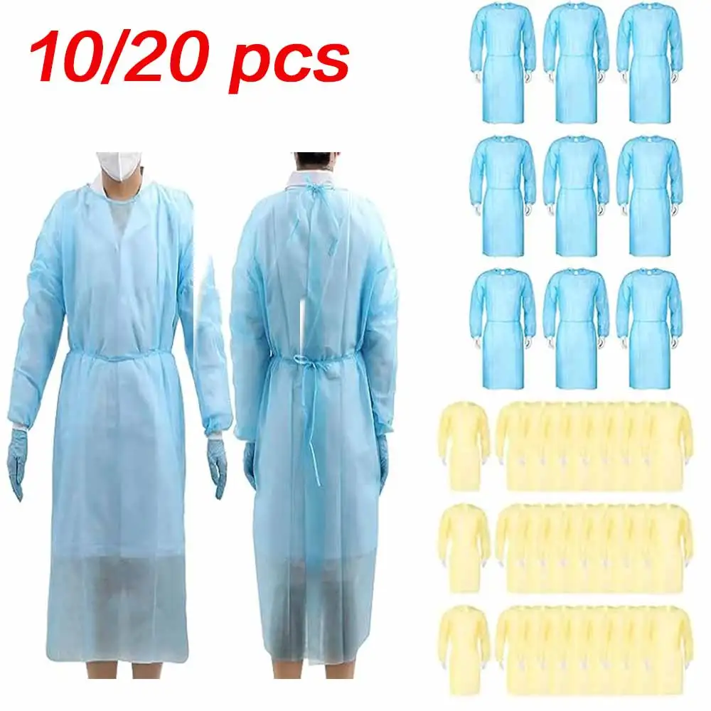 10/20 pcs Set Disposable Isolation Gowns Set Non-woven Protective Coveralls Bouffant with Elastic Cuffs for Labs Home Isolation