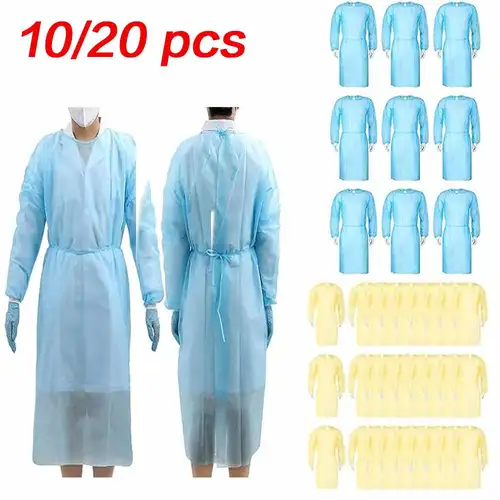 Juego de batas de aislamiento desechables, monos protectores no tejidos, Bouffant con puños elásticos para laboratorio, aislamiento del hogar, 10/20 Uds.