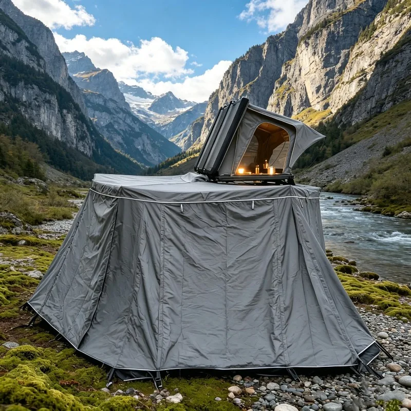 Sun Protection Shelter 360 ExtendedCar Roof Side Awning Oxford Fabric Tent With Annex for Cars