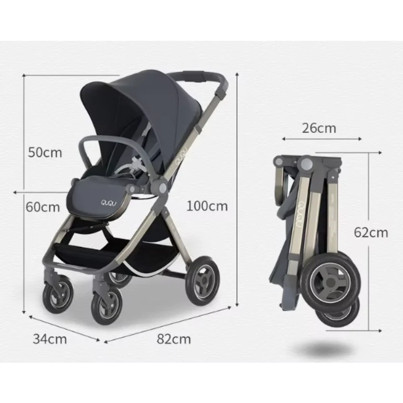 Fashionable stroller for child leather travel stroller baby walker adjustable seat foldable pram