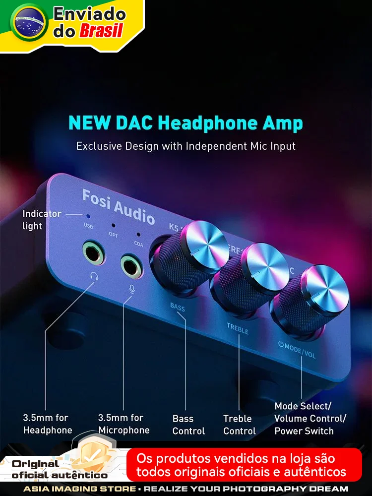 Fosi Audio K5 PRO DAC da gioco USB con microfono Amplificatore per cuffie Mini DAC audio per altoparlanti attivi alimentati da tavolo PS5