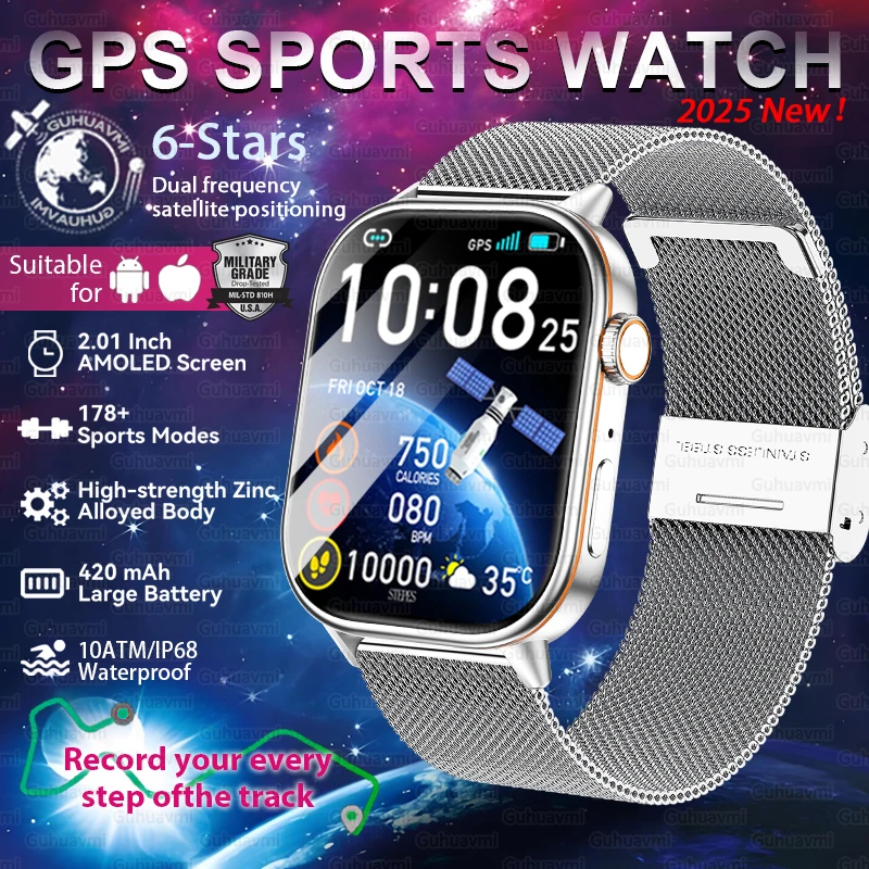 

2025 New GPS Smart Watch Men 10ATM Waterproof Built-in Dual-band GNSS Compass Altitude Military Swim Sports Smart Bracelet Women