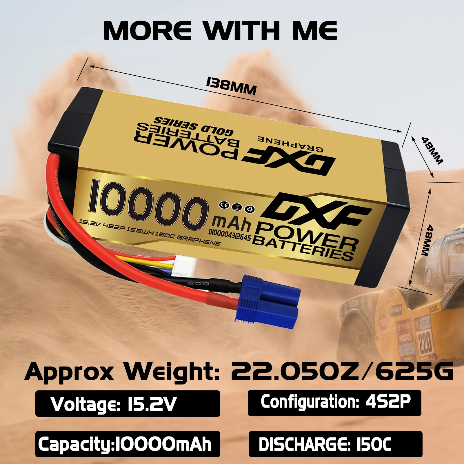 DXF 4S Lipo-Akku 15,2 V 10000 mAh 150C Hartschalen-Akku mit XT90-Anschluss für Auto, LKW, Tank, RC, Buggy, Truggy, Racing, Hobby