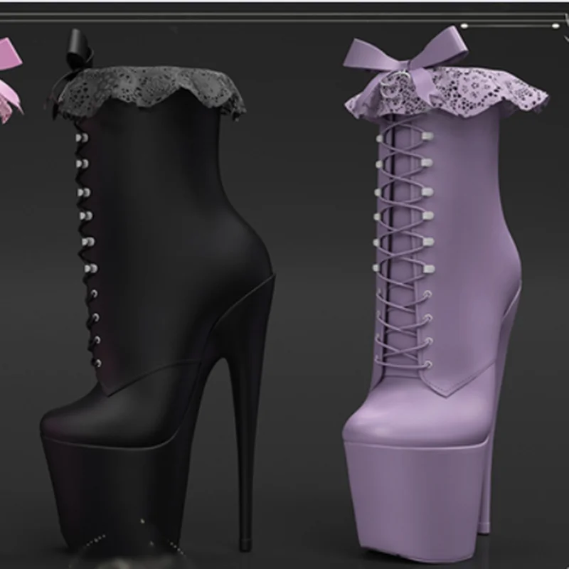 Black Lace Up Mid Calf Platform Boots Thin High Heel Cool Fashion Sexy 2024 Winter Big Size Woman Shoes Zapatillas Mujer
