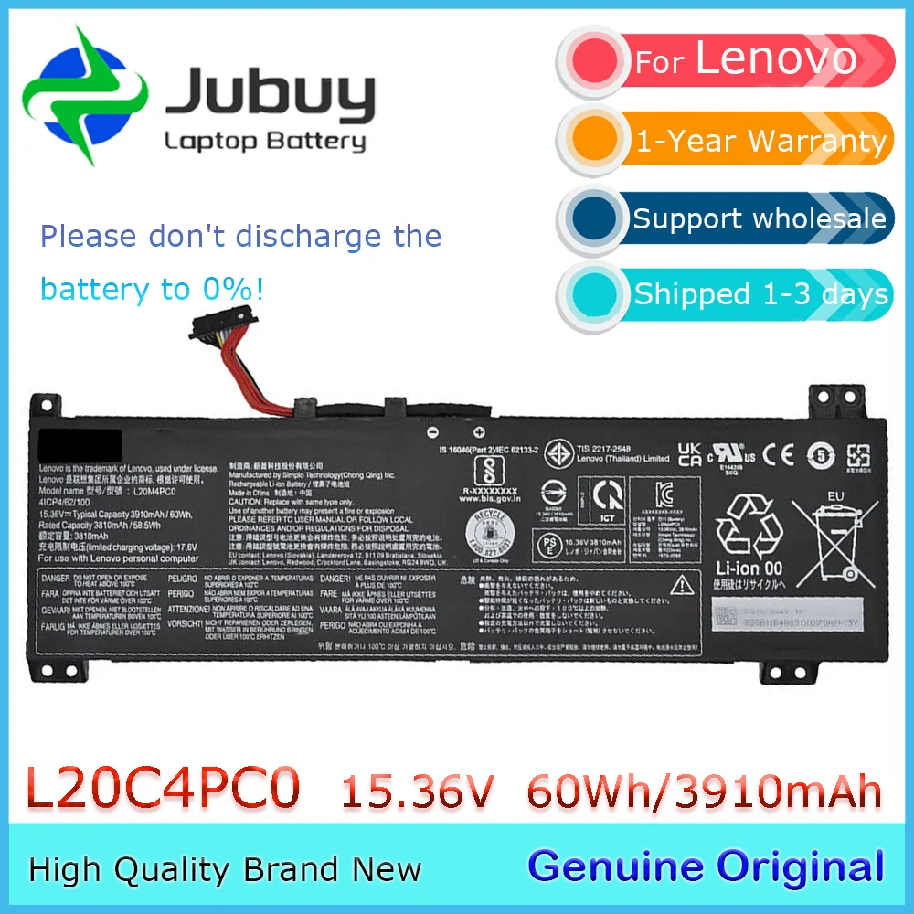 L20C4PC0 15.36V 60Wh Original Laptop Battery for Lenovo Legion 5-15ITH6H 5-15ACH6A L20M4PC0 L20D4PC0