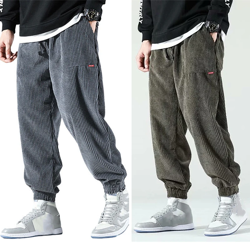 

Men Corduroy Pants Jogger Harem Hip Hop Spring Summer Loose Korean Trousers Outdoor Sport Sweatpants Big Size Pantalons