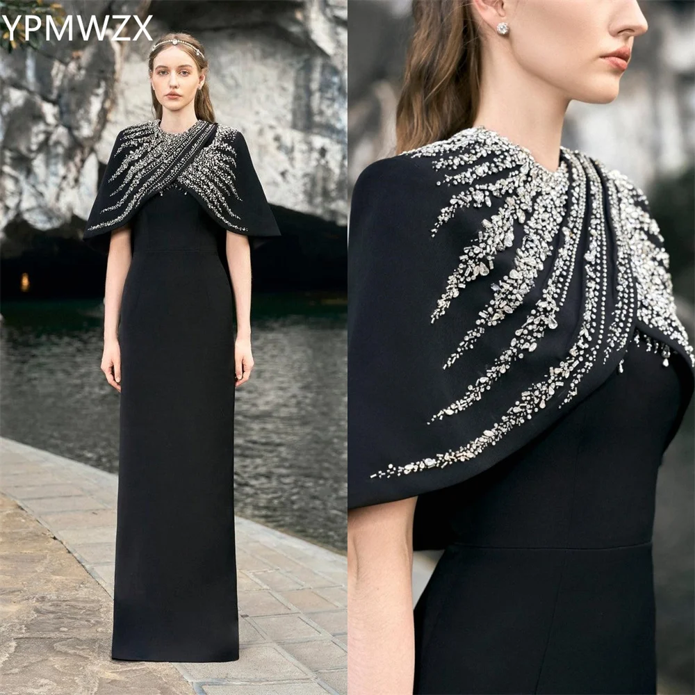 

Customized Prom Gown Evening Women Party Occasion YPMWZX Scoop Neckline Column Floor Length Skirts Stole Bead Vertically Bespoke