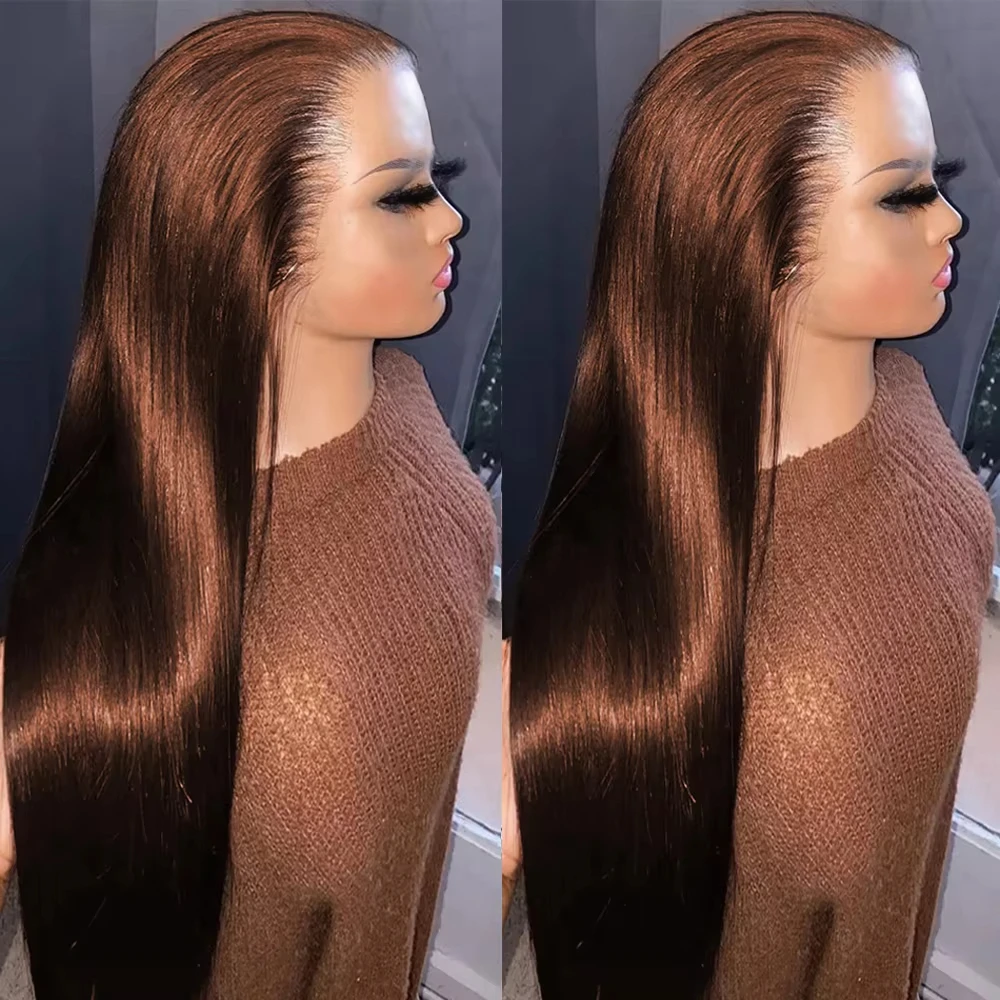 13x6 HD Lace Frontal Wig Chocolate Brown Lace Front Wigs 30 Inch Bone Straight Brazilian Human Hair Wig For Women Colored Wigs image 3