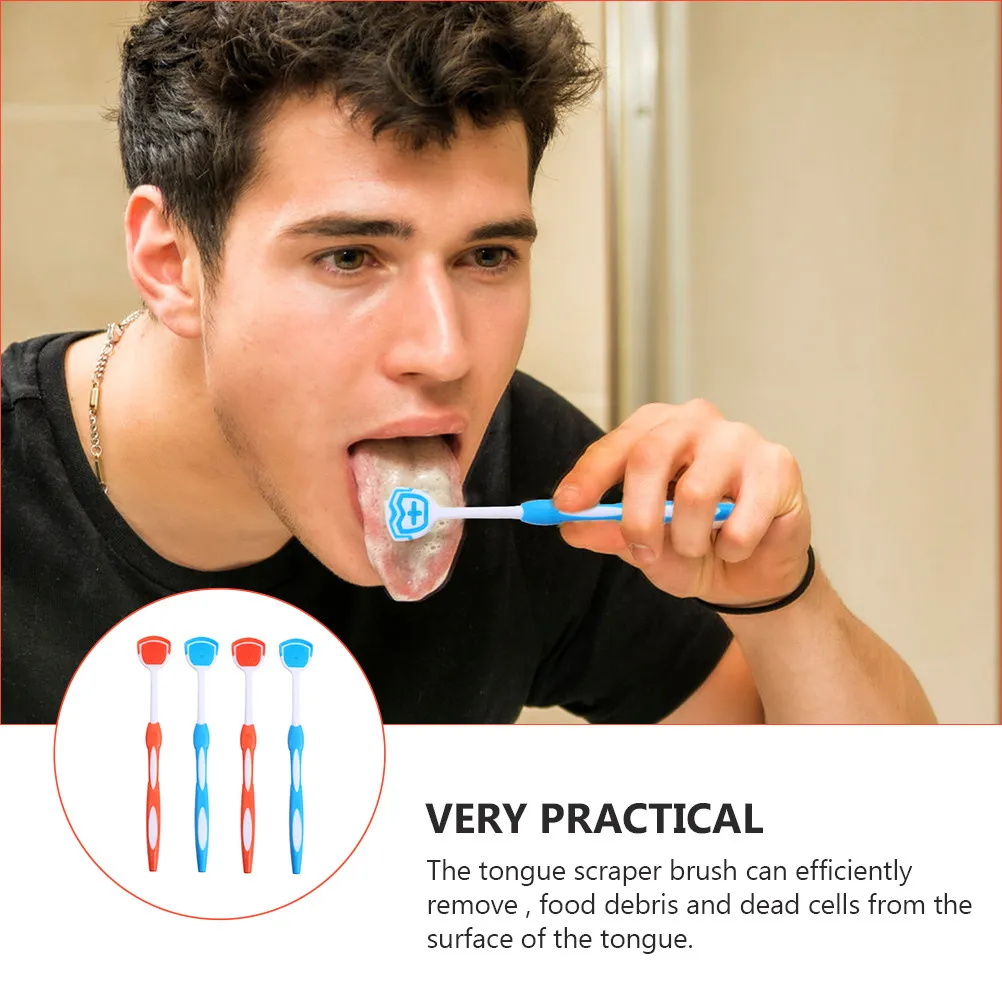 4Pcs Tongue Scraper Professional Cleaner Oral Care Reusable Brush Soft Bristles Remove Food Debris Tongue Scraper