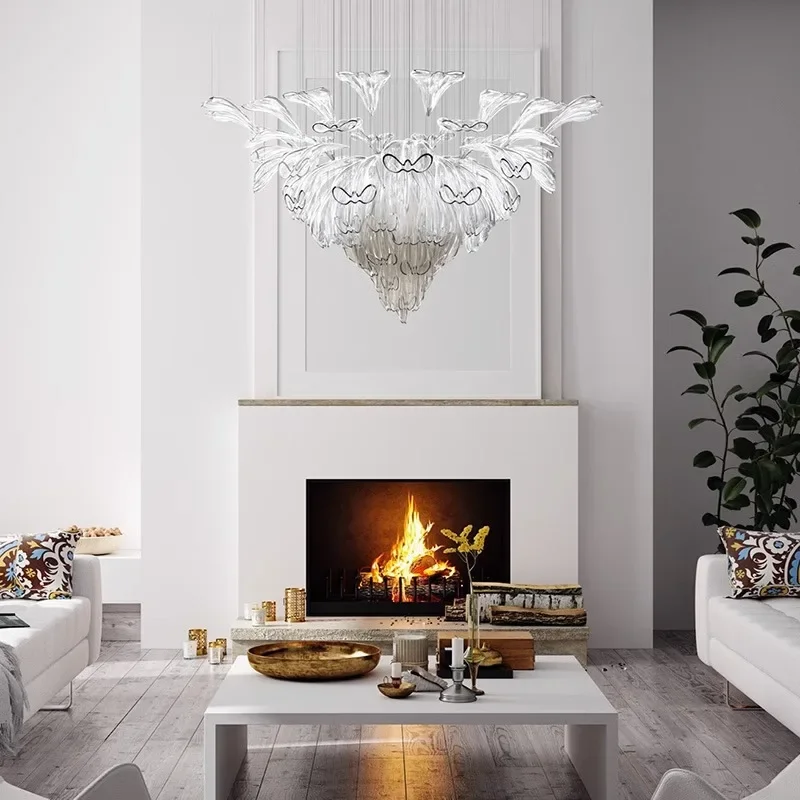 GHJUYIOL Simple and luxurious lighting fixtures, hotel villas, living rooms, petal shaped hanging chandeliers