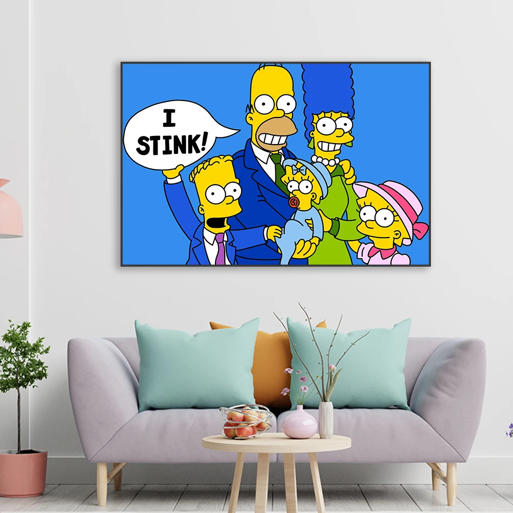 Disney The Simpsons Colorful Canvas Painting Funny Colorful Simpsons Poster Home Decoration Wall Art Picture Kids Room Decor