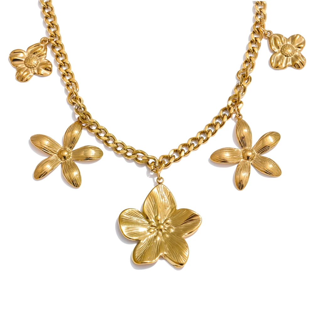 

Golden Bohemian Flower Pendant Necklace Stainless Steel Women's Pendant Necklace Adjustable Chain Fashion Beach Compact Necklace