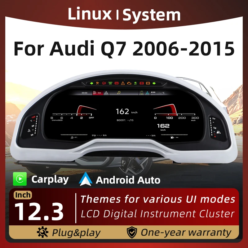 12.3‘’Digital Instrument Cluster For Audi Q7 2006-2015 Support Carplay Android Auto speedometer Replacement Dashboard Gauge