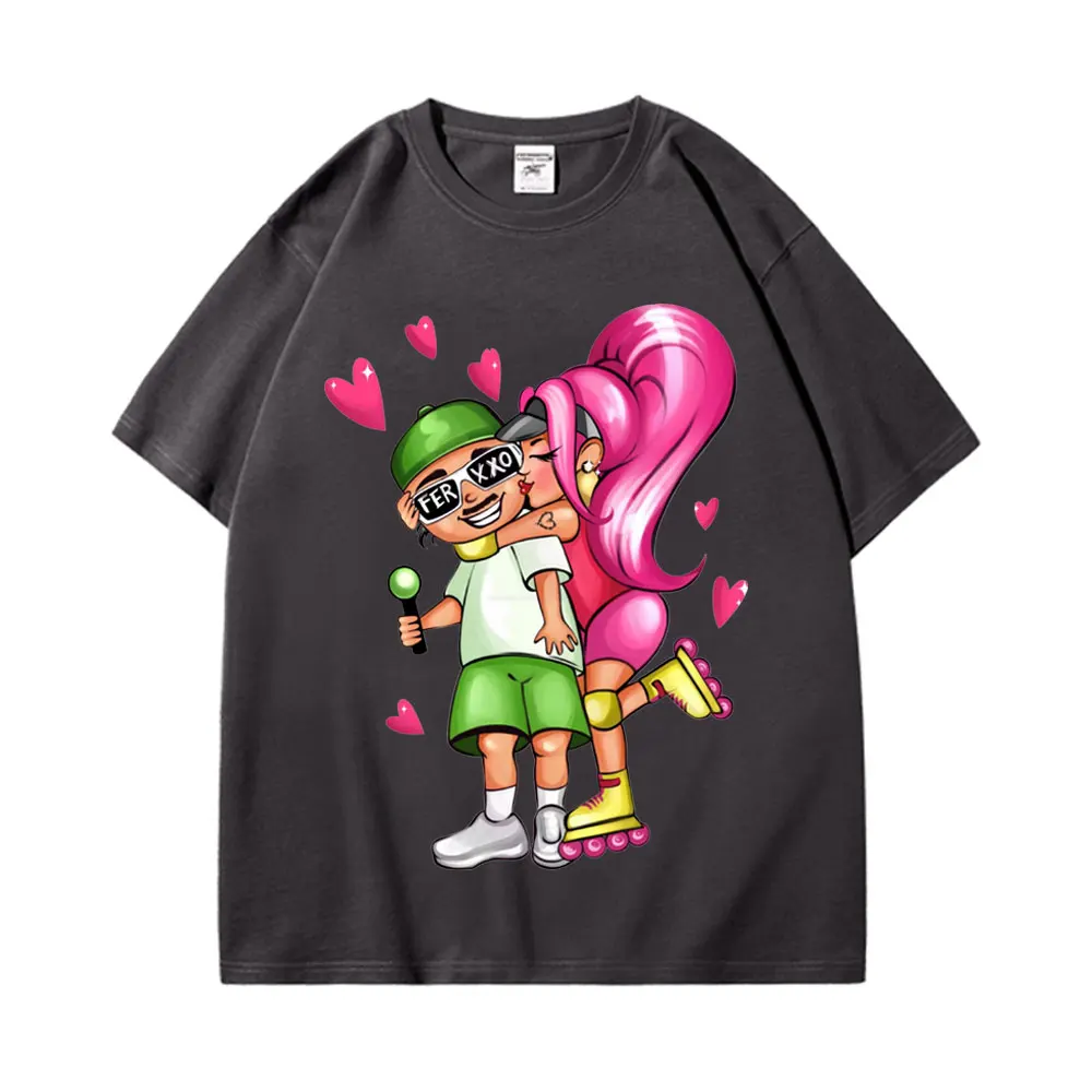 Rapper Feid and Karol G Cartoon Graphic T Shirts FerxxoCalipsis Tour 2024 T-shirts Men Women Fashion Hip Hop Aesthetics T-shirt