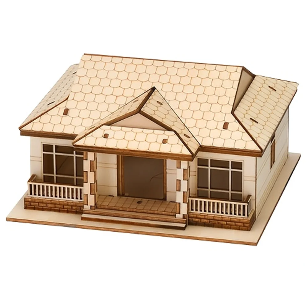 3D villa puzzle, one floor modern villa wooden model kit, birthday holiday gift, 3D wooden puzzle