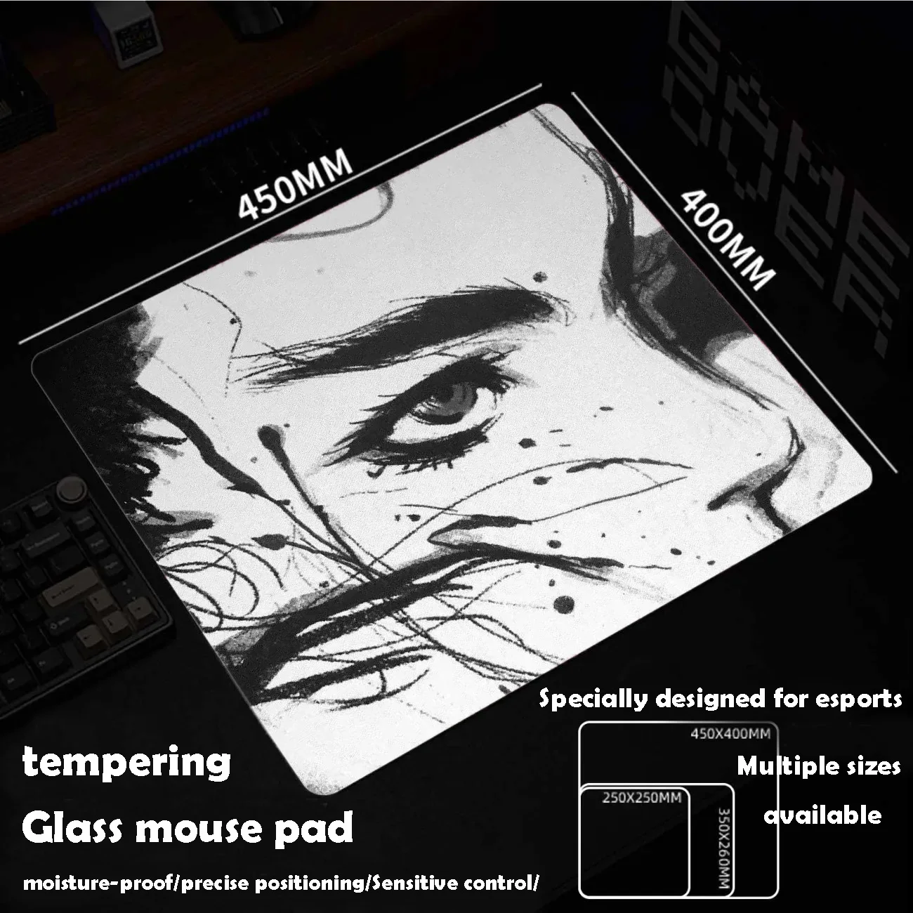 Swordsman Glass Mousepad Sora Game Mouse Pad Customized Pattern Tempered Smooth Gaming Desk Mat Fps Esports Office Gaming