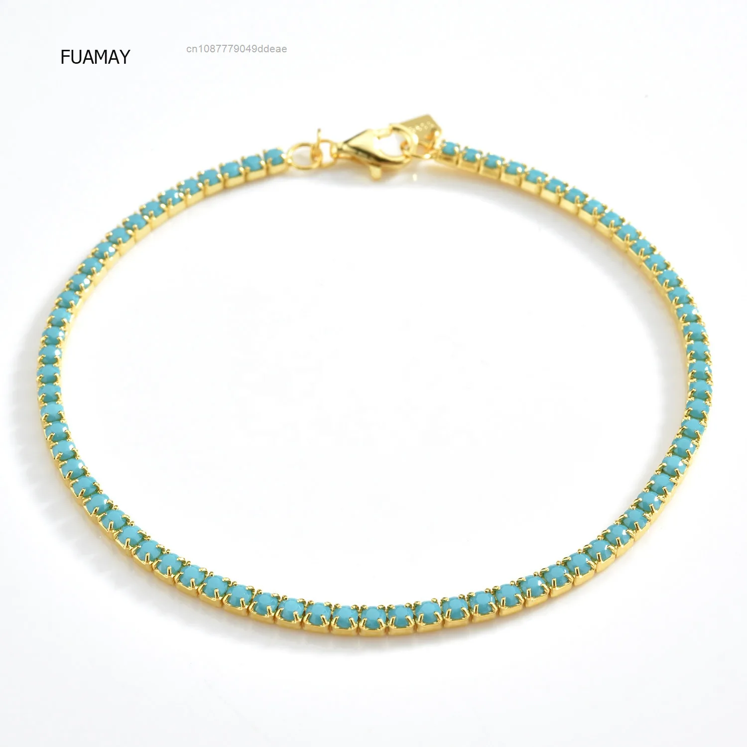 FUAMAY Adjustable 925 Silver Tennis Chains with Natural Turquoise Diamond Gemstone Bracelets Micro Tennis Fashion Accessories