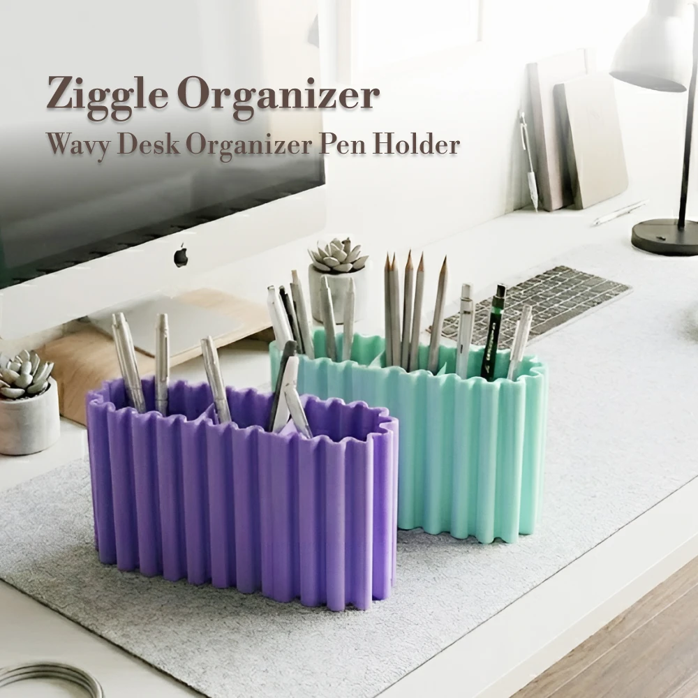 Wavy Scalloped Edge Desk Pen Holder Vertical Ribbed Stationery Organizer Multifunctional Makeup Brush Storage Caddy For Office