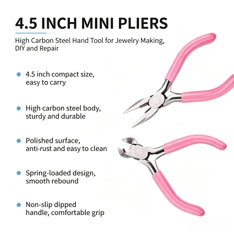 4.5 Inch Pink Mini Pliers High-Carbon Steel Hand Tool Polished Surface High-Temperature Quenched Jewelry Making DIY Repair Plier