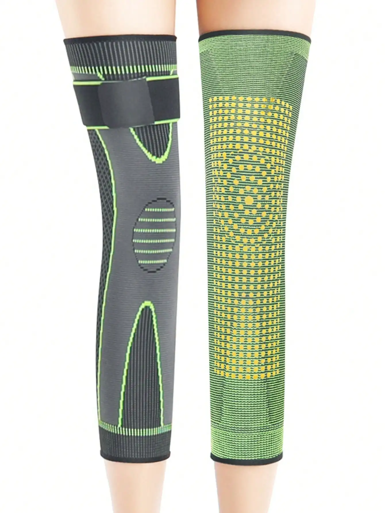 2Pcs Anti-slip Sweat-wicks Adjustable Full Leg Knee Sleeves Compression Support for Squat Running Fleece & Self-Heating Pads Set