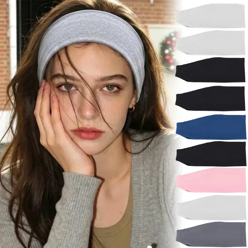 Moisture Wicking Sports Sweatband Quick Dry Elastic Wide Headband for Running Tennis Yoga Gym Fitness Soft Stretchy Workout Wrap