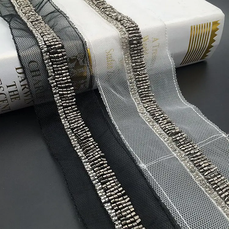 

Handmade Beaded Mesh Embroidered Lace Trim Glass Rice Bead Beaded Clothing DIY Accessories
