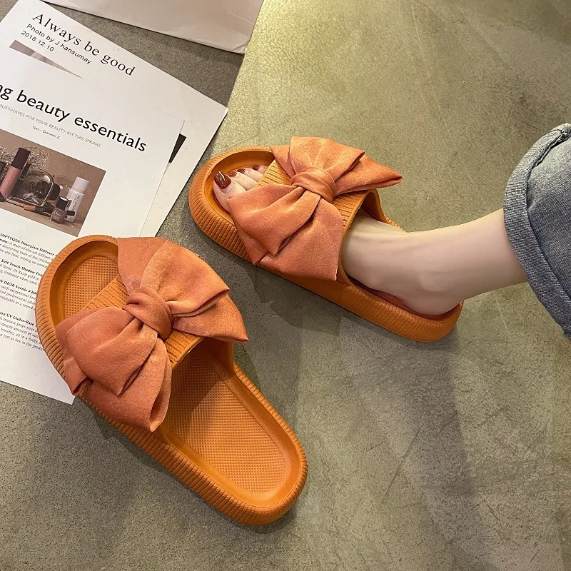 Neue Sommer-Pantoletten mit Rundkopf und Schleife, bequeme, lässige Hausschuhe, modische, elegante, leichte Sandalen mit dicker Sohle für Damen – Detail 12
