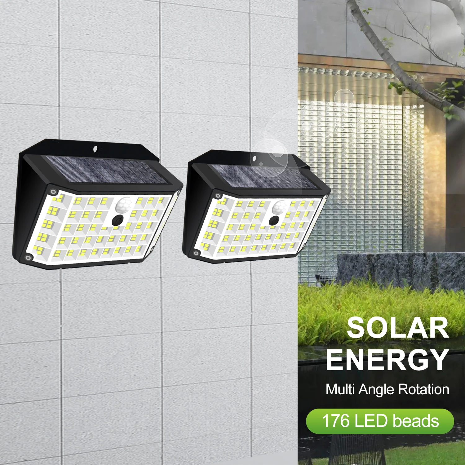 أضواء الطاقة الشمسية في الهواء الطلق 176 LED تعمل بالطاقة الشمسية محس حركة الأضواء الكاشفة IP65 مقاوم للماء 3 طرق الجدار مصباح لساحة الشرفة الخارجية