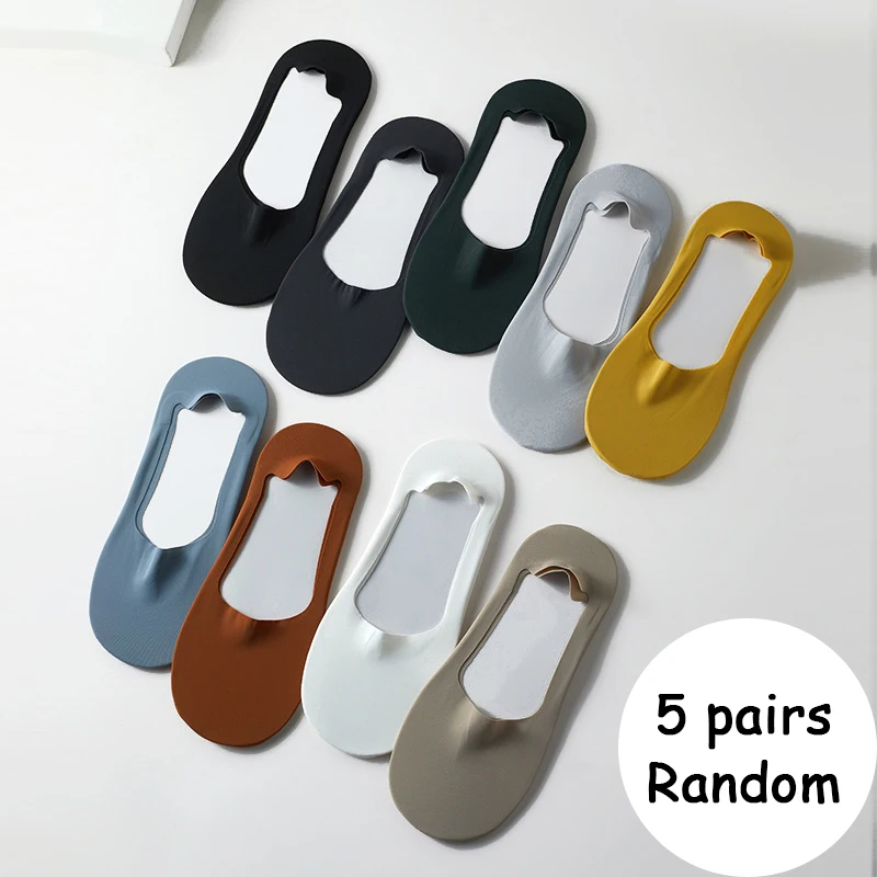 

5pairs Men's Socks Breathable Summer Ultra-thin No Show Ice Silk Sock Silicone Non-slip Bottom Absorb Sweat Men Boat Sock