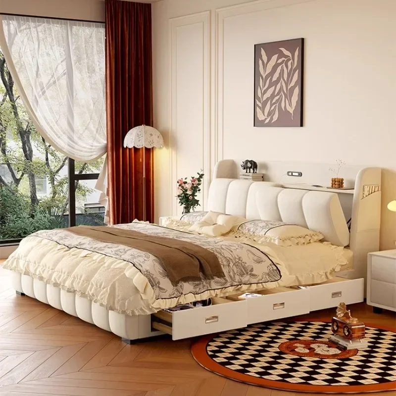 

Floor Lounge Full Size Bed Frames 2 People King Size Headboard 180x200cm Bedroom Beds Fancy Luxury Double Home Bedroom Furniture