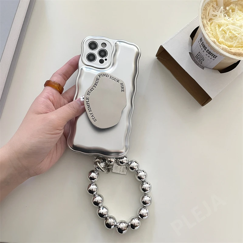 

Plated Silver Bracelet with Bracket Phone Case Cute Simper Stand Hodel Cover Fashion Fit for iPhone 15 14 13 12 11 Pro Max XS