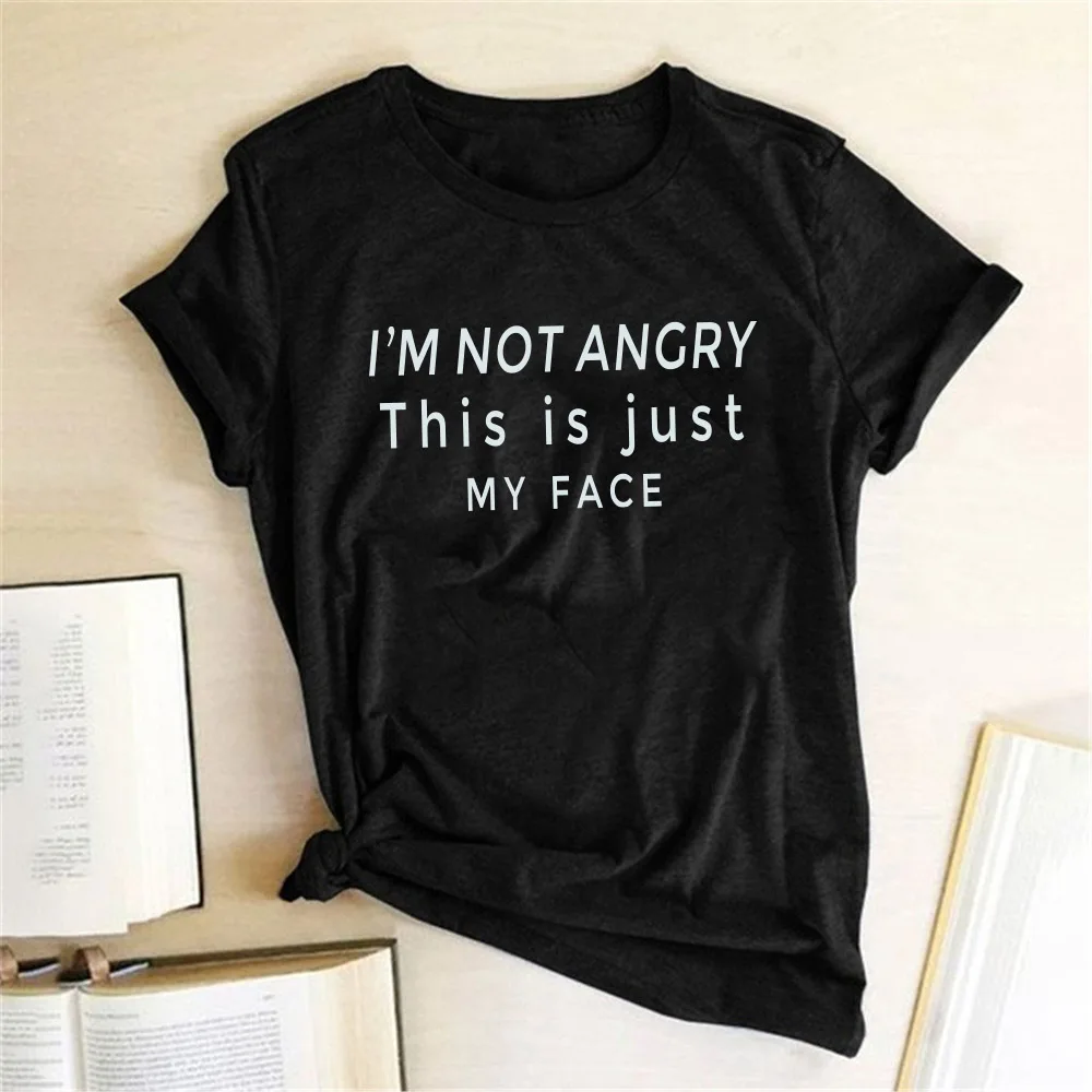 Seeyoushy I'm Not Angry This Si Just My Face Print Women T-shirt O-Neck Summer Funny T-shirt Women Aesthetics Tops Ropa De Mujer