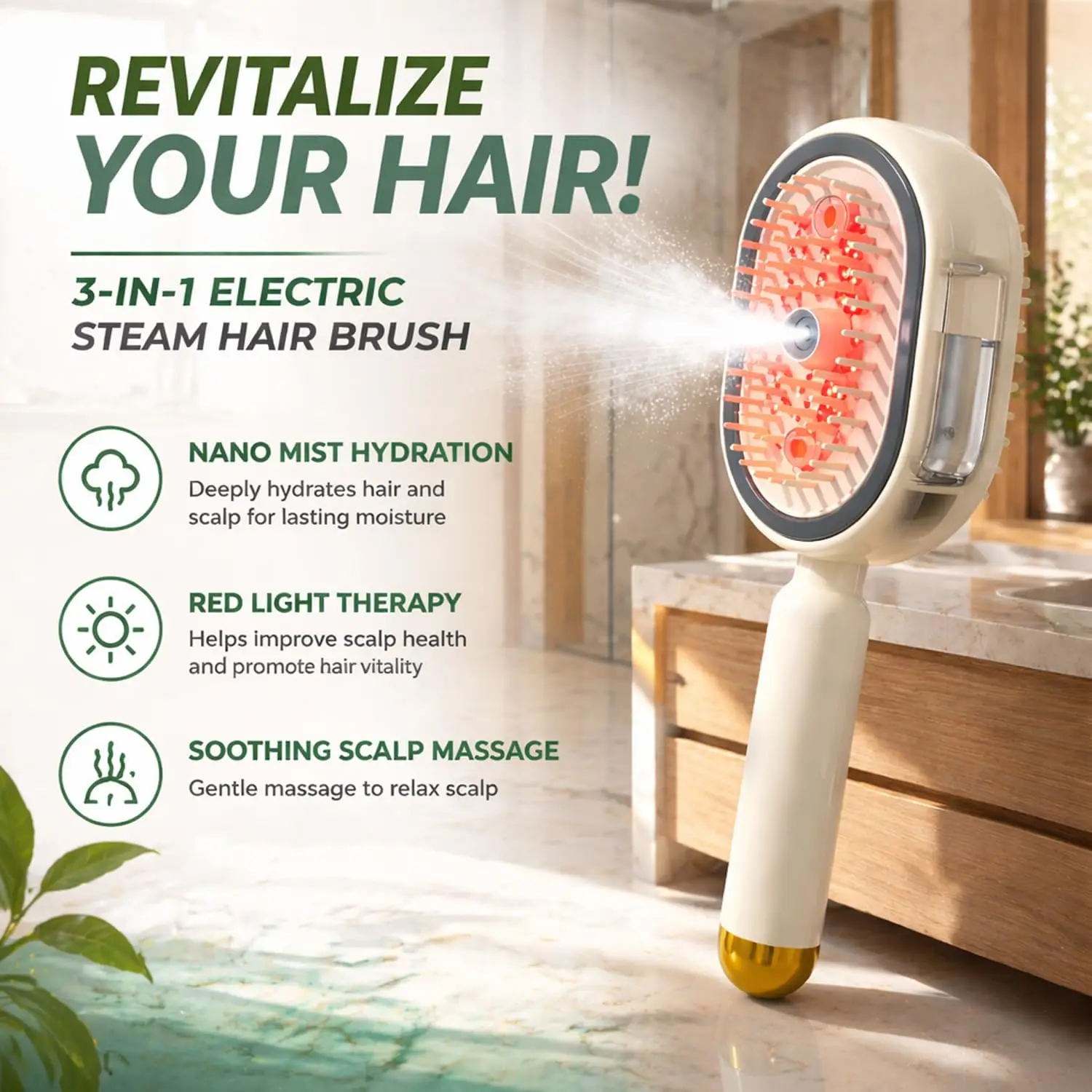 Electric Spray Air Cushions Massage Comb 3 in 1 Self Cleaning Steam Essential Oil Brush Rechargeable Spray Scalp Massager Combs