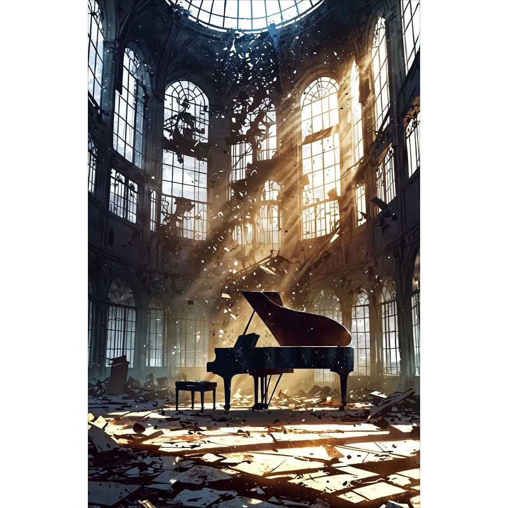 

The Piano in the Ruins Scenery 500/1000/1200/2000 PCS Jigsaw Puzzles Family Activity Games for Bedroom Gameroom Home Decor Gift