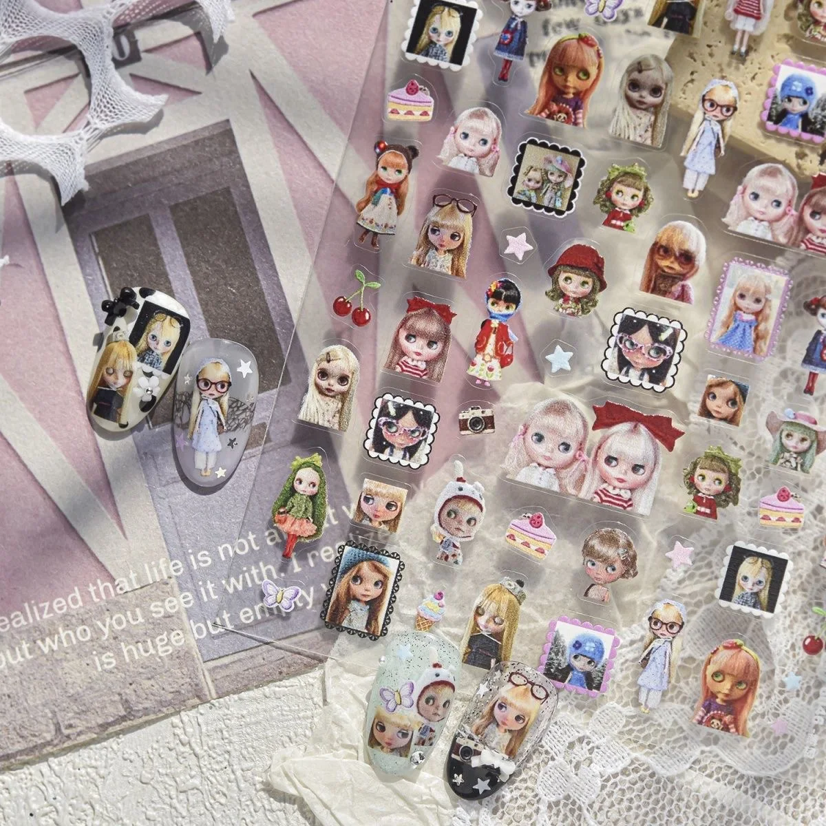 Sweet Cool Y2K Vintage Blythe Doll Cartoon Nail Art Stickers Retro Doll Nail Patch Decals for Business And Cultural Supplies