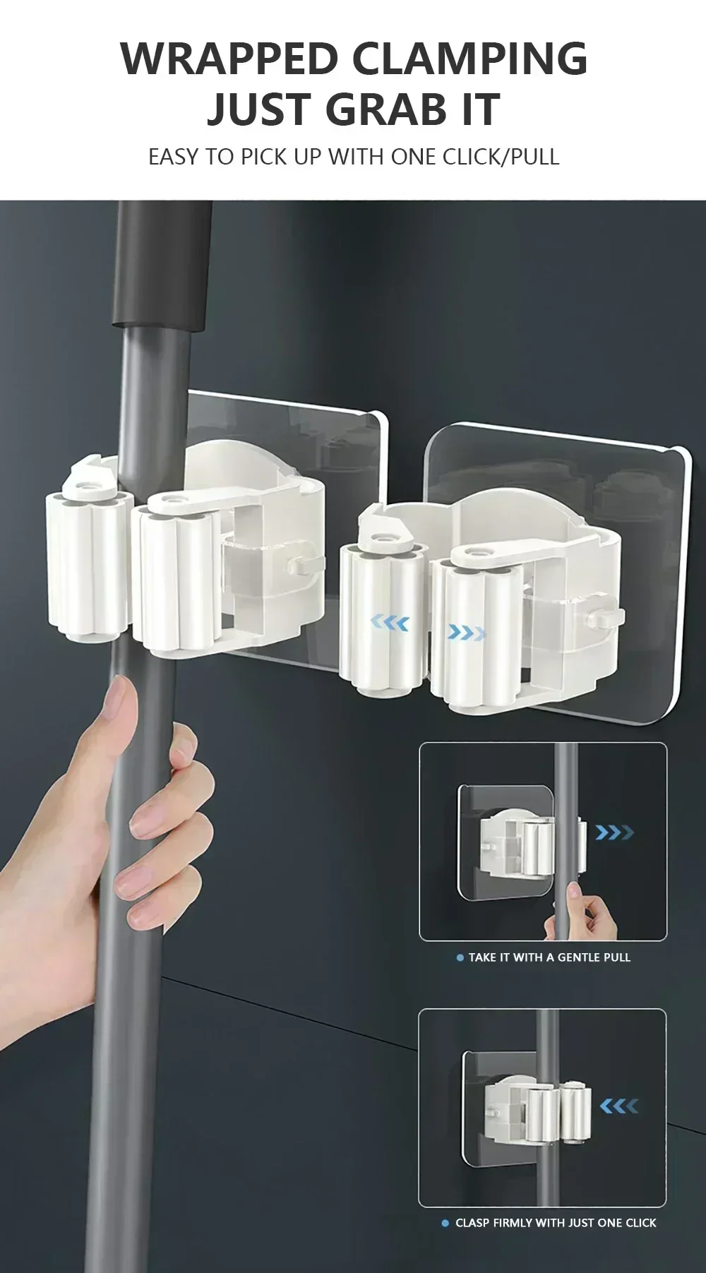 Mopp Lagerung Lagerung Rack Bad Saug Hängen Rohr Spurlose Mopp Clip Besen Aufhänger Wand-Montiert Wasserdichte Mopp Rack – Detail 5
