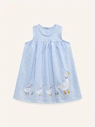 KaLa KaLa Little Girl Cute Duck & Plaid Pattern Sleeveless Round Neck Dress For Summer Holiday