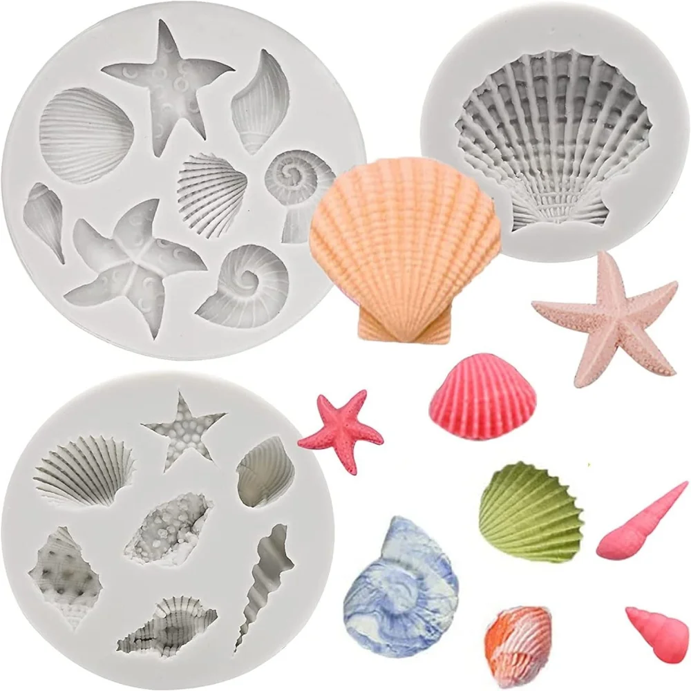 Silicone Mold Marine Theme Seashell Cake Decorating Tools Chocolate Conch Butter Mold Starfish Clay Fondant Crafting Baking