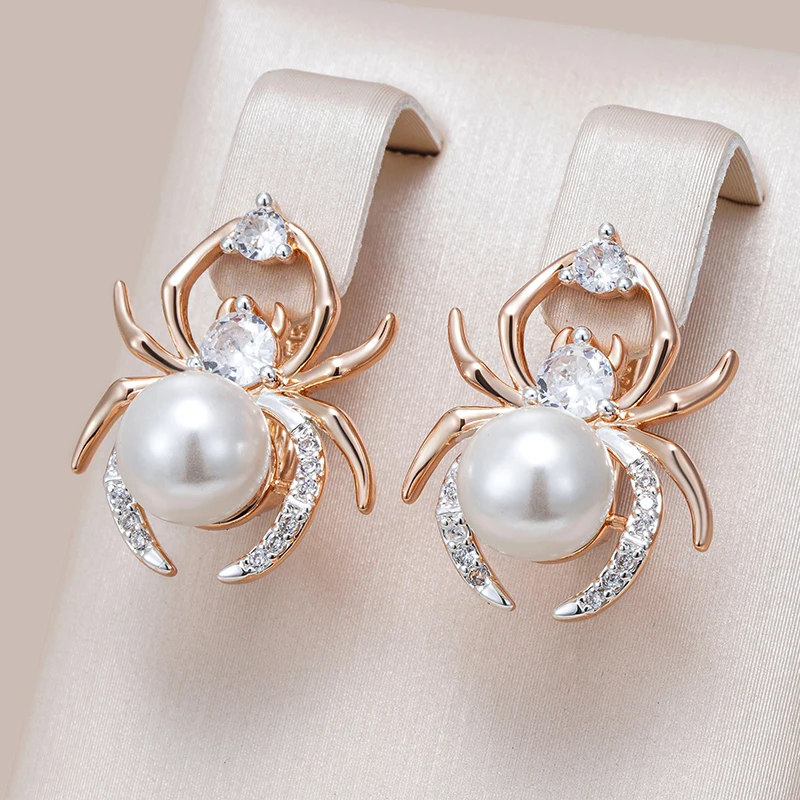 Kinel Hot Punk Spider Pearl English Earrings for Women Fashion 585 Rose Gold Silver Color Mix Party Accessories Retro Jewelry