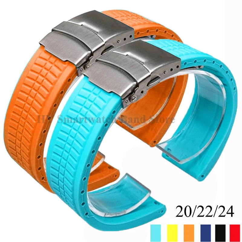 20mm 22mm 24mm Silicone Watch Strap Quick Release Bracelet Sport Wrist Band for Seiko for Huawei for Samsung Folding Clasp Strap